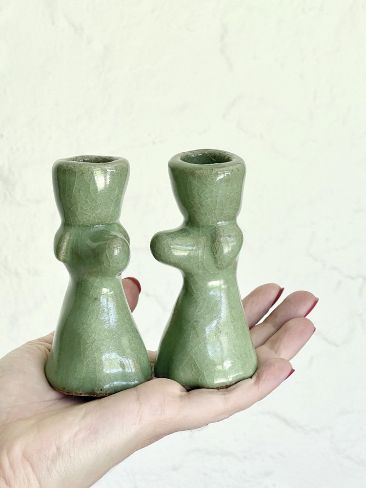 Candle holder, pair, jade