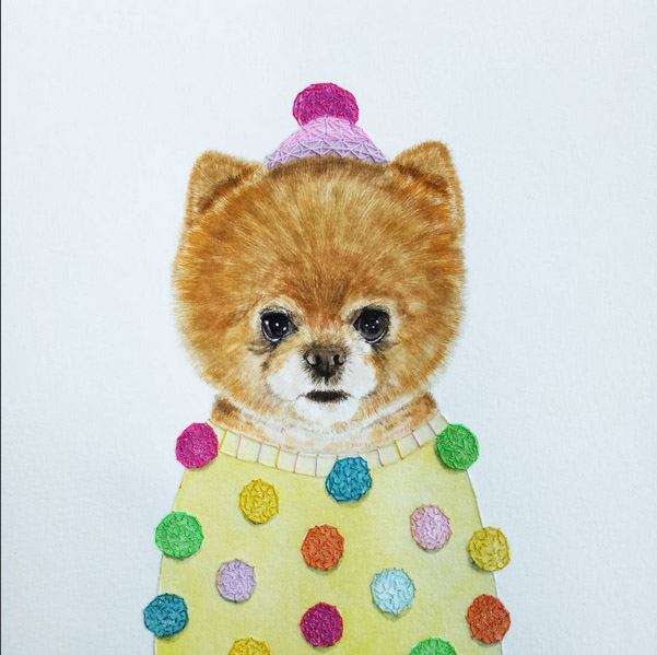 I am in awe of Natalie's art! She does cute illustrations of pets with hand-stitched details. Contact her via her Instagram for custom pieces!