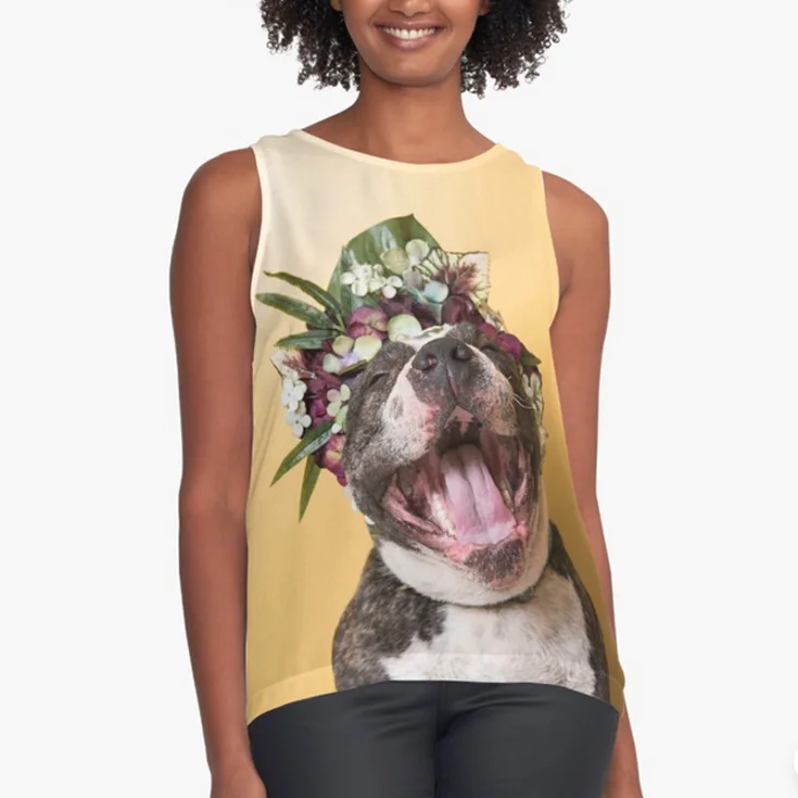 CONTRAST TANKS. Slightly sheer 100% polyester chiffon front panel with silky handfeel. Option of black or white 96% polyester, 4% elastane soft jersey back panel. Front panel is sublimation printed allowing fabric to stay soft and drapey. Loose flowy fit (sizes run small). Garment fully constructed and printed in the USA.