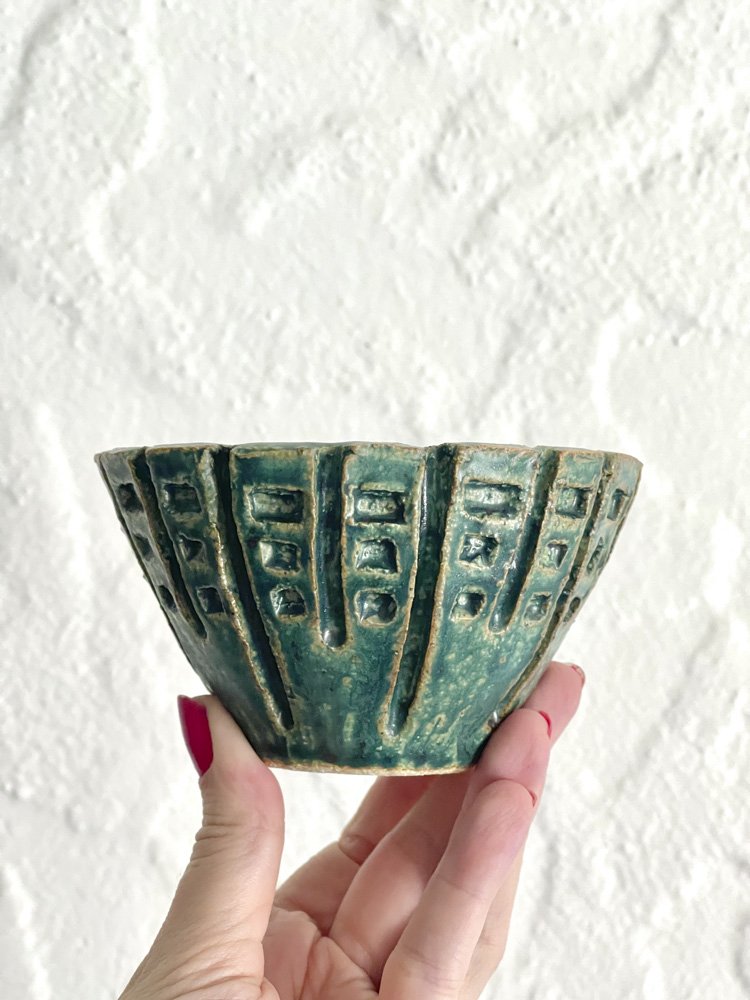 Bowl, Green Sculpted