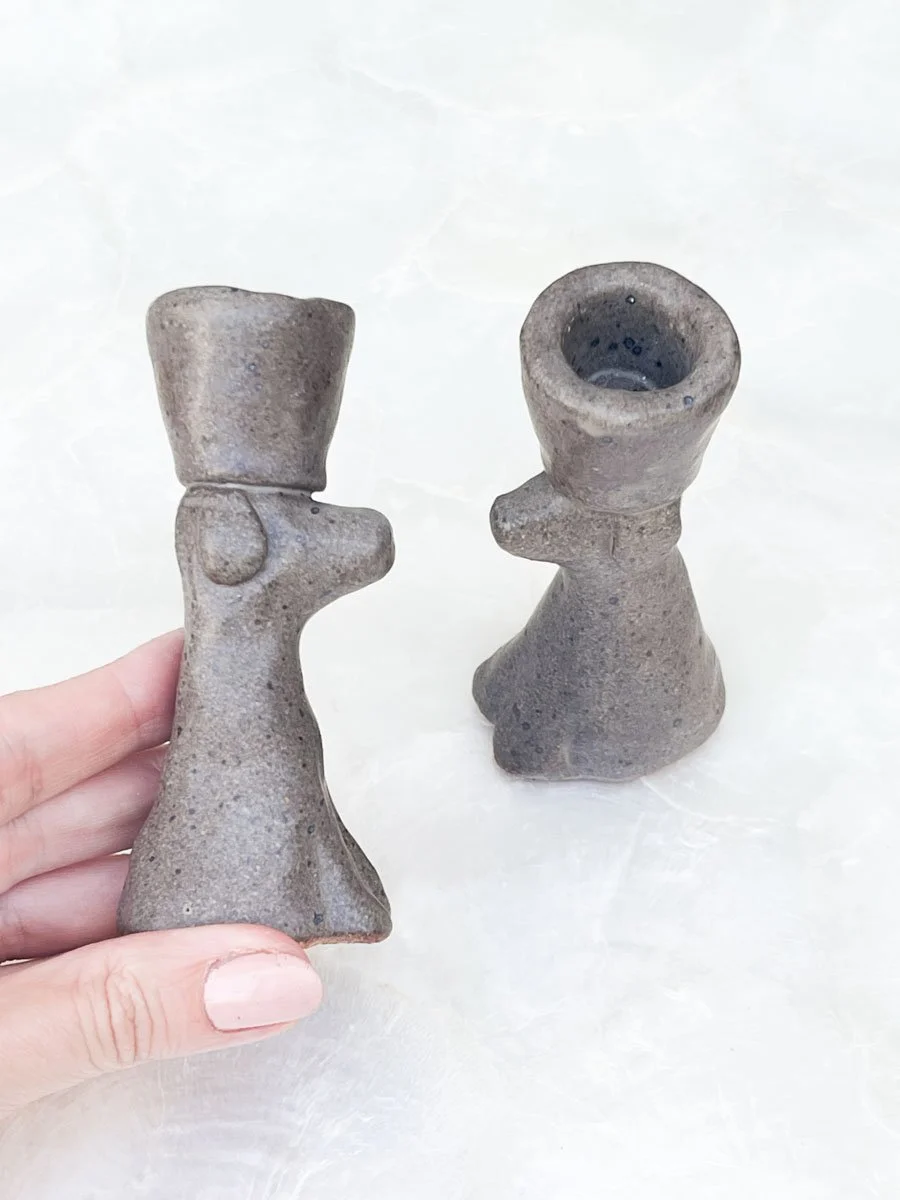 Candle holders, pair, gray