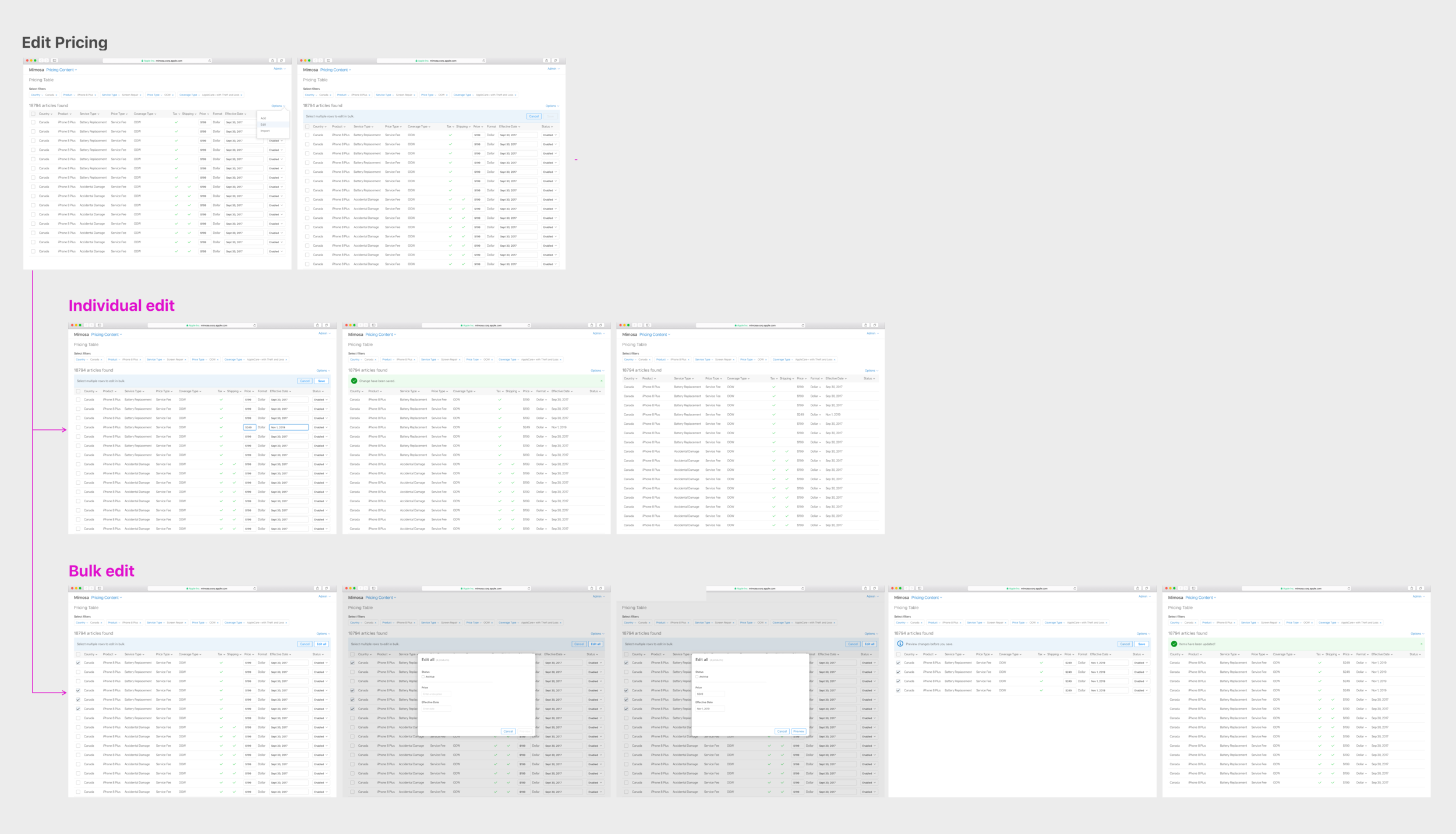UX flow of singular VS bulk edit