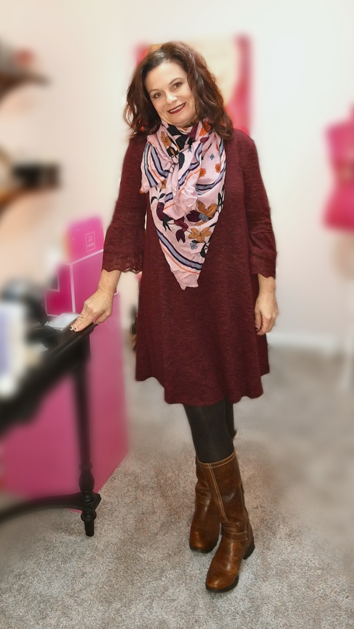 dress with tie scarf boots.png yourclosetyourstyle.com