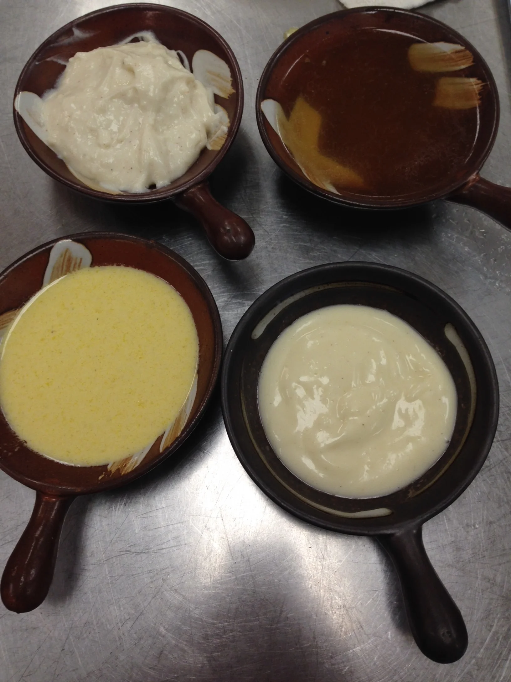 Midterms! Mayonnaise, hollandaise, bechamel and chicken consomme.
