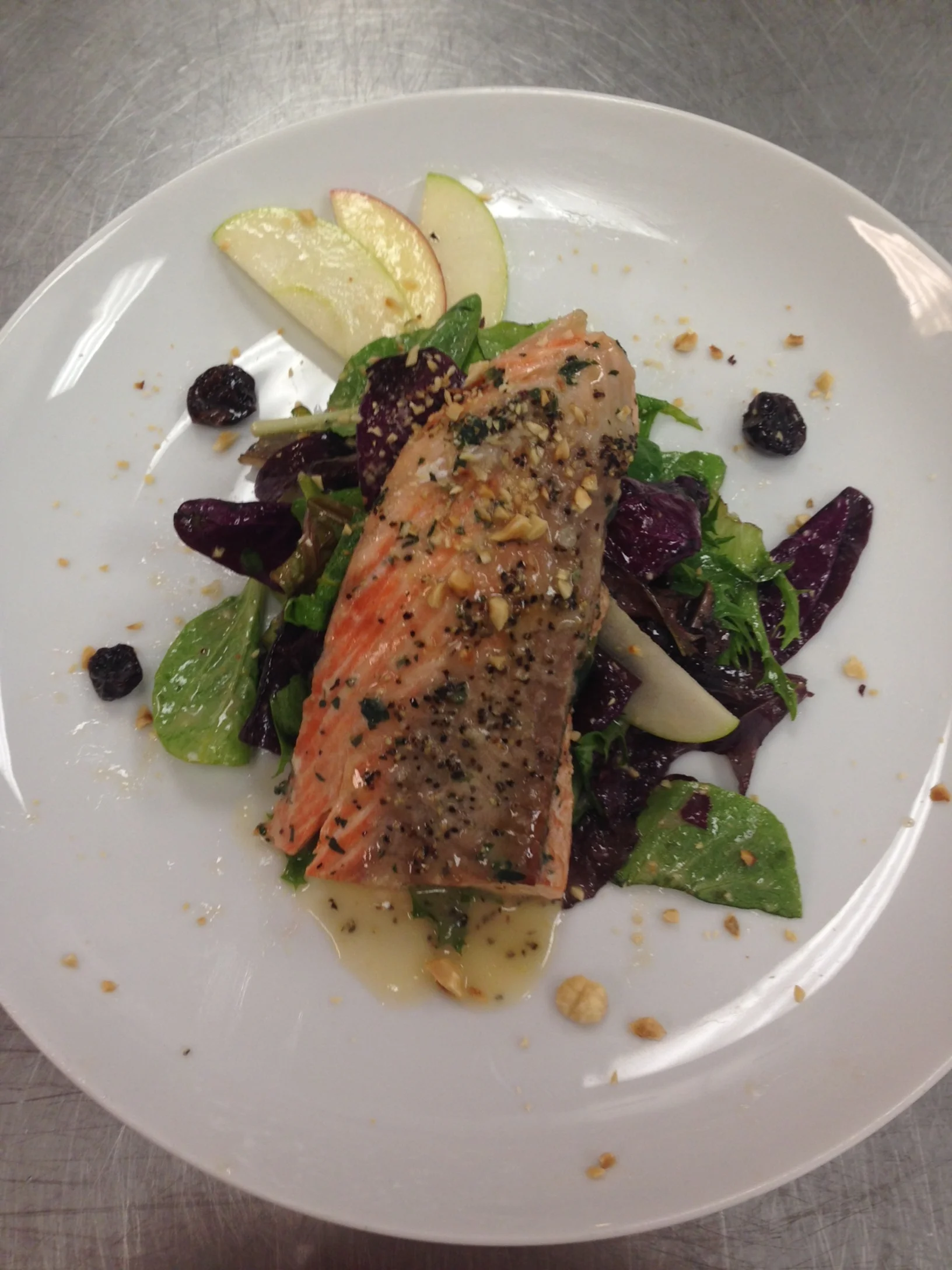 Smoked salmon with a fresh greens and toasted hazelnut and cherry salad-American Regional