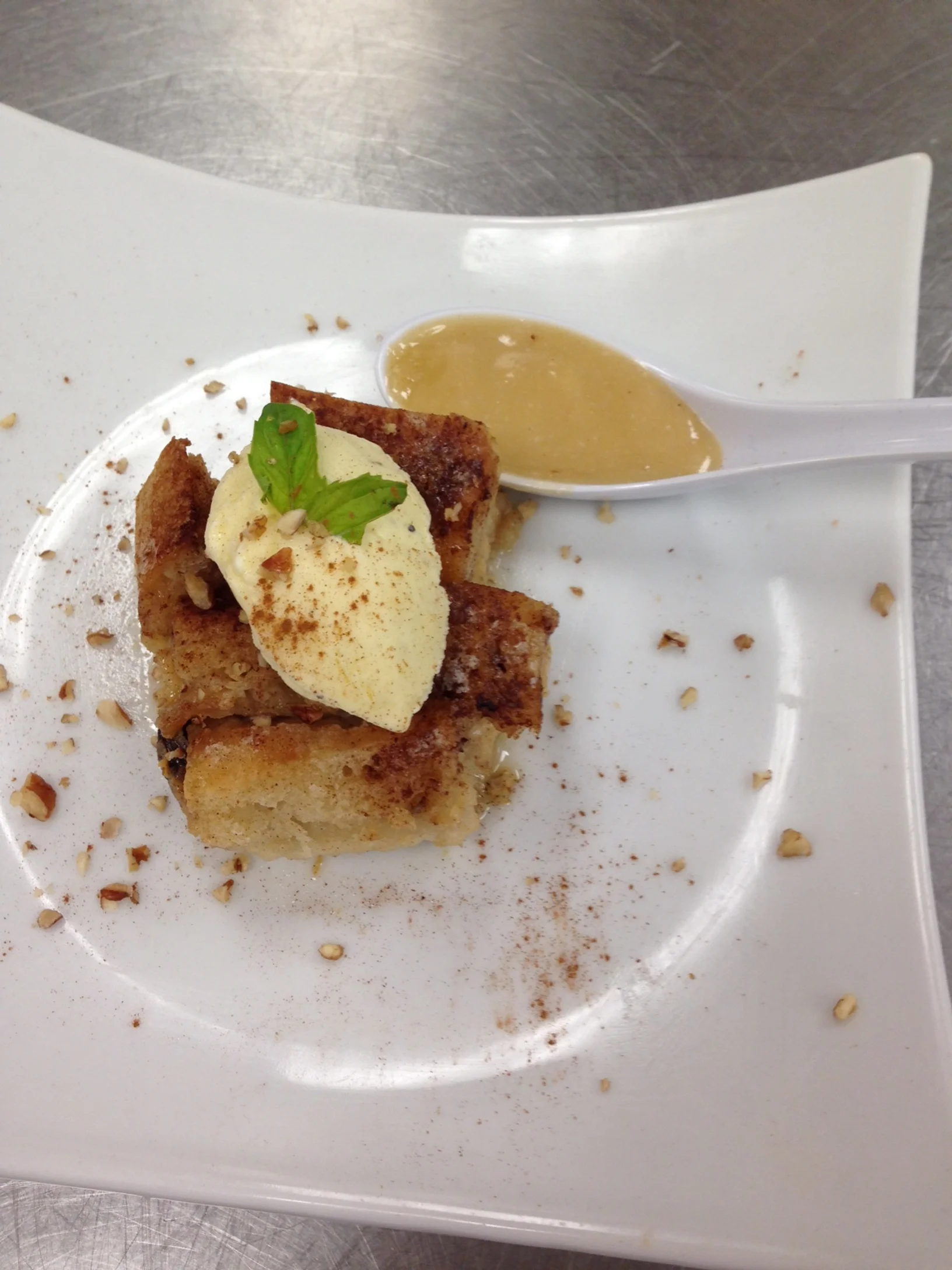 Bread pudding with whiskey butter sauce and black pepper ice cream-American Regional