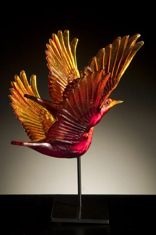 Katherine Rutecki, Tandem Fire, lost wax cast crystal, taxidermy eyes, steel mount, 25x20x43cm, 2008 Collection of the Ebeltoft Museum, Denmark