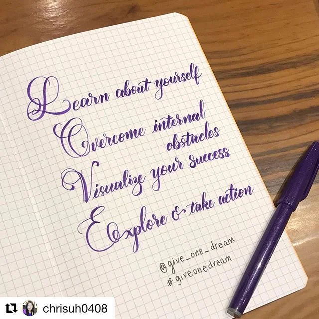 Omg I love this so much!! Thank you  @chrisuh0408 for making beautiful calligraphy of my LOVE framework! 😍❤️
・・・
💜Yay! This my 200th feed!💜
Thought it would be nice to letter the slogan of @give_one_dream.
.
.
#giveonedream #brushcalligraphy #call