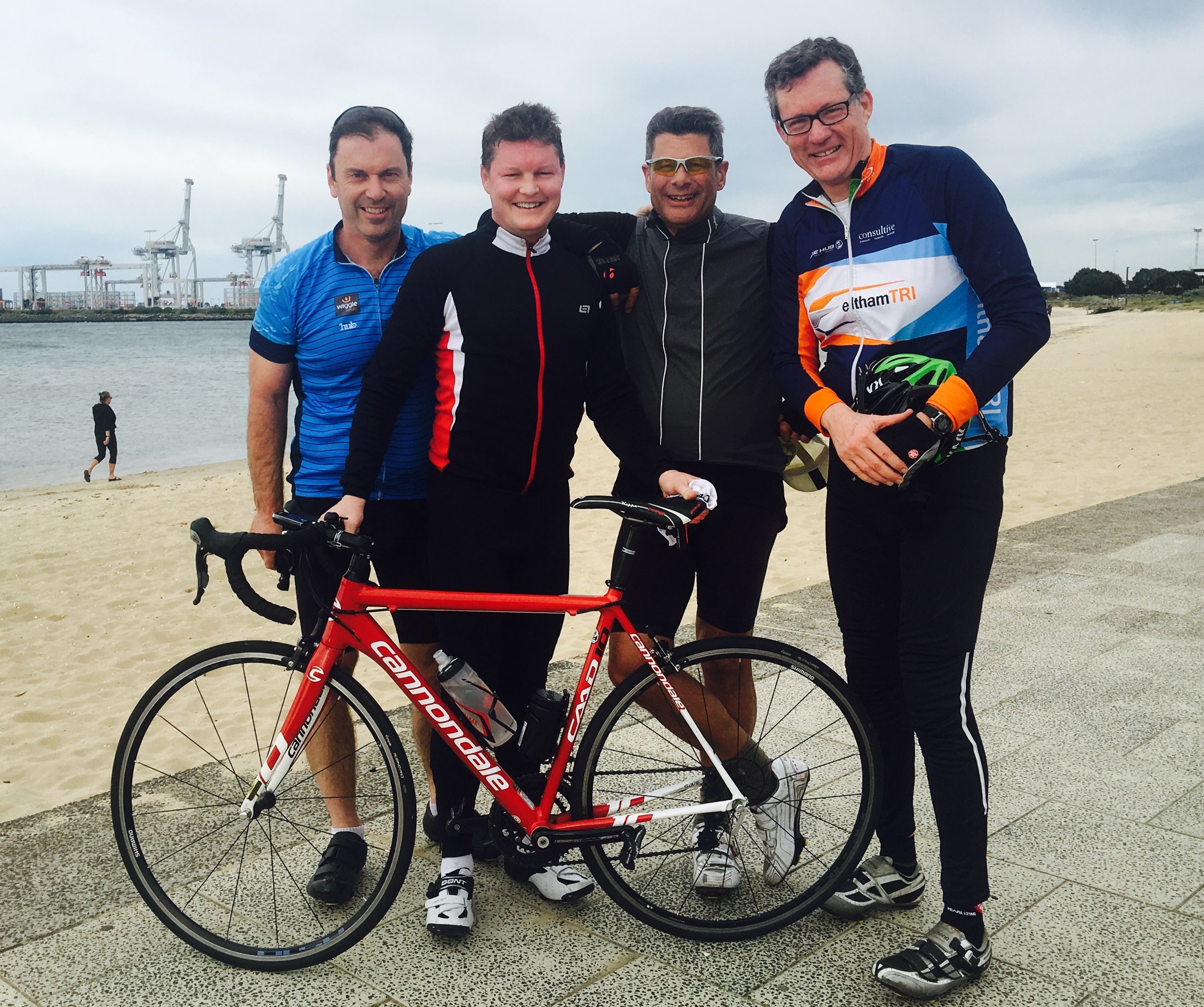 Ben on his last training ride with (left to right) - Colin Brooks, Ben Carroll, Steve Bracks and Steve Booth.