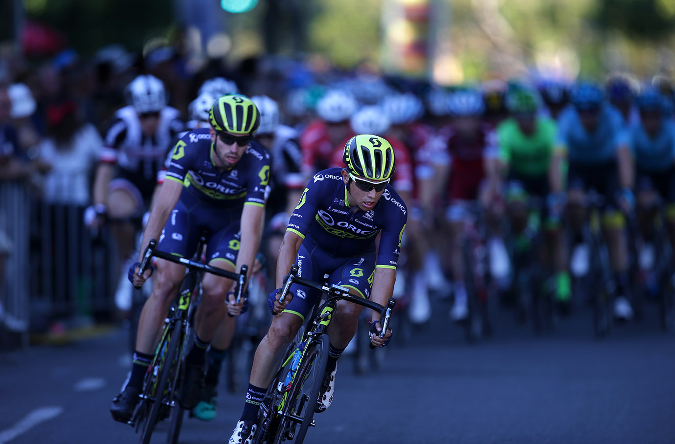Esteban Chavez leads the peloton