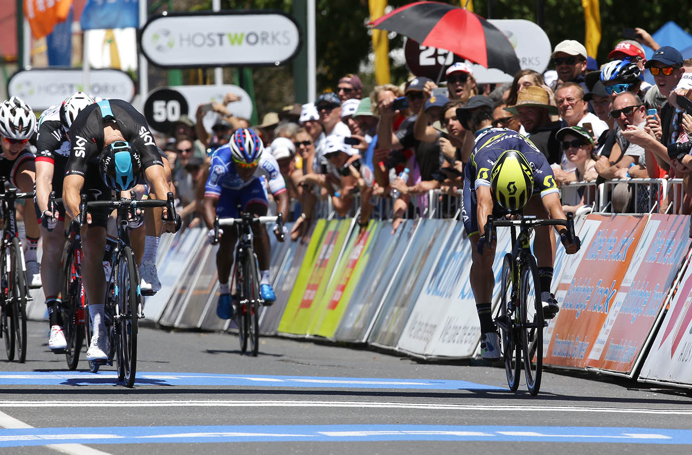 Caleb Ewan Orica-Scott wins the Hostworks Stage 1 into Lyndoch