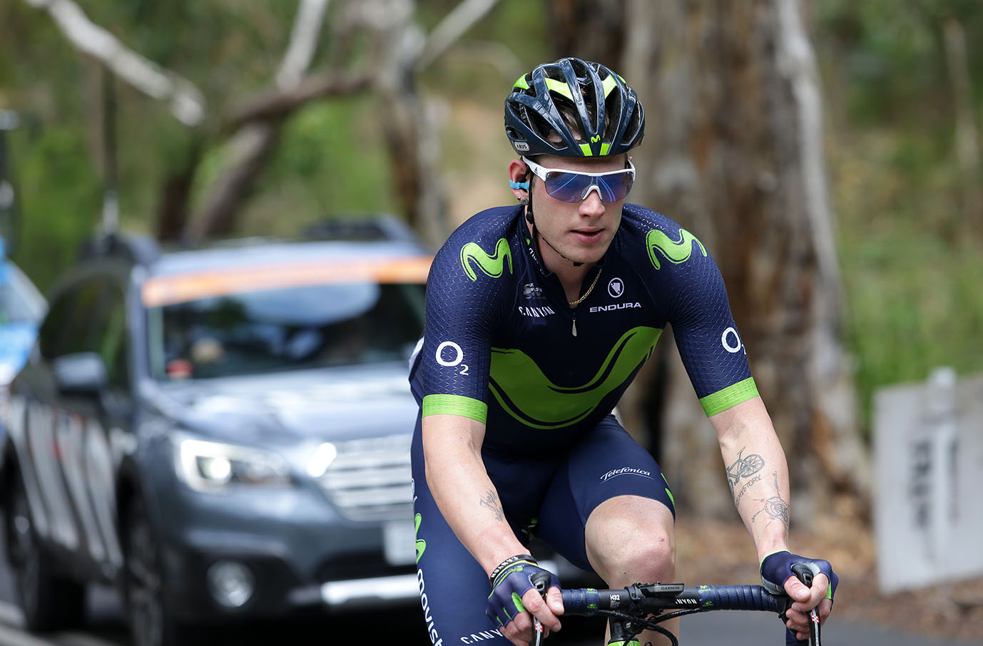 Breakaway rider Movistar team rider Jasha Sutterlin