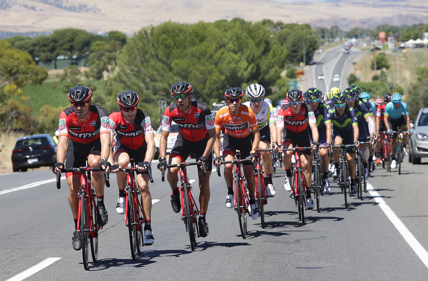 BMC Racing leads the peloton during BikeExchange Stage 5