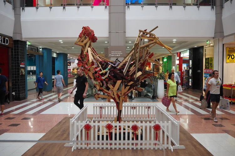 Elyssa Sykes-Smith constructed a piece of public art in Broadway Shopping Centre to celebrate Chinese New Year.