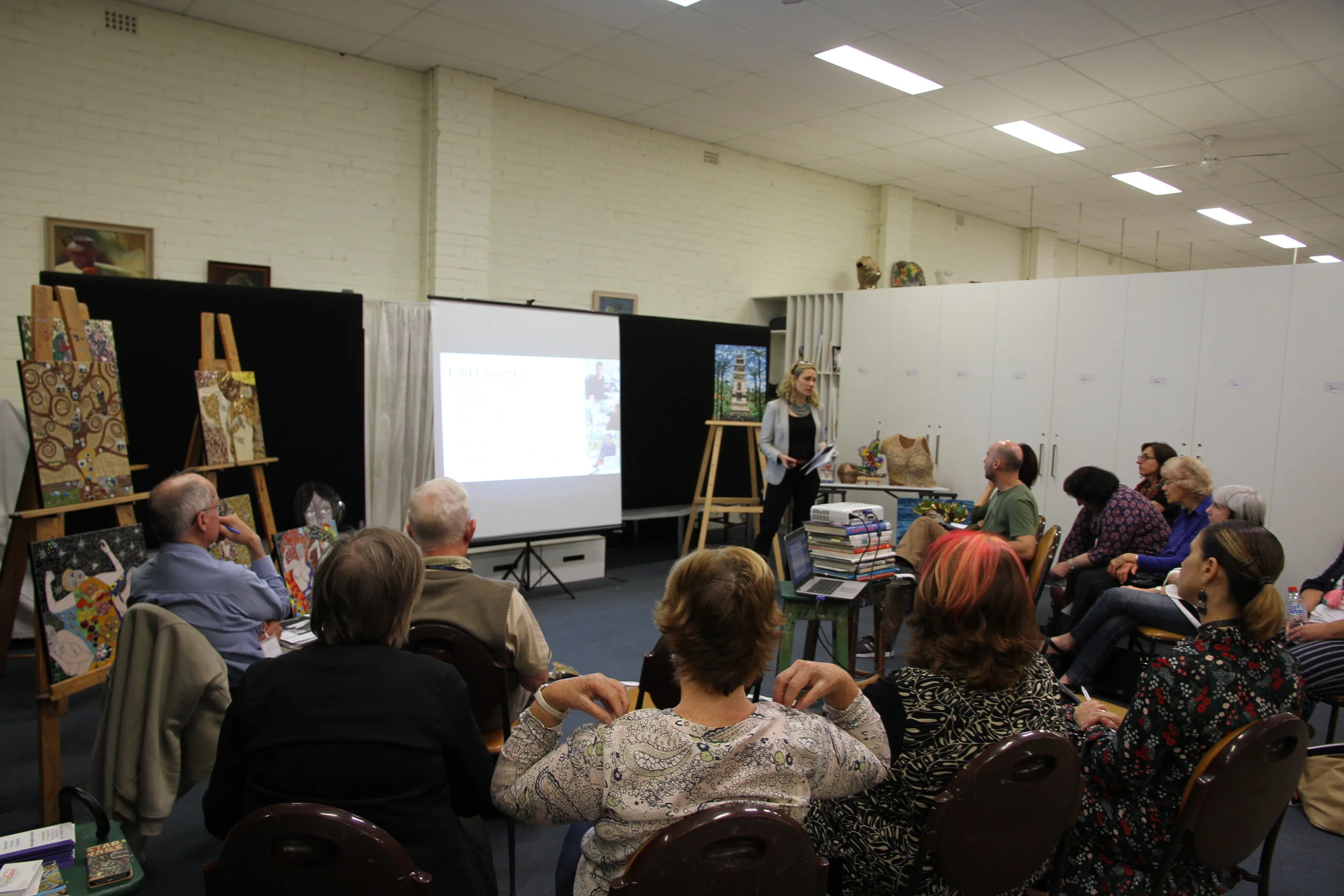 Emilya Colliver at a speaking event for artists from the Georges River & Bayside Council area