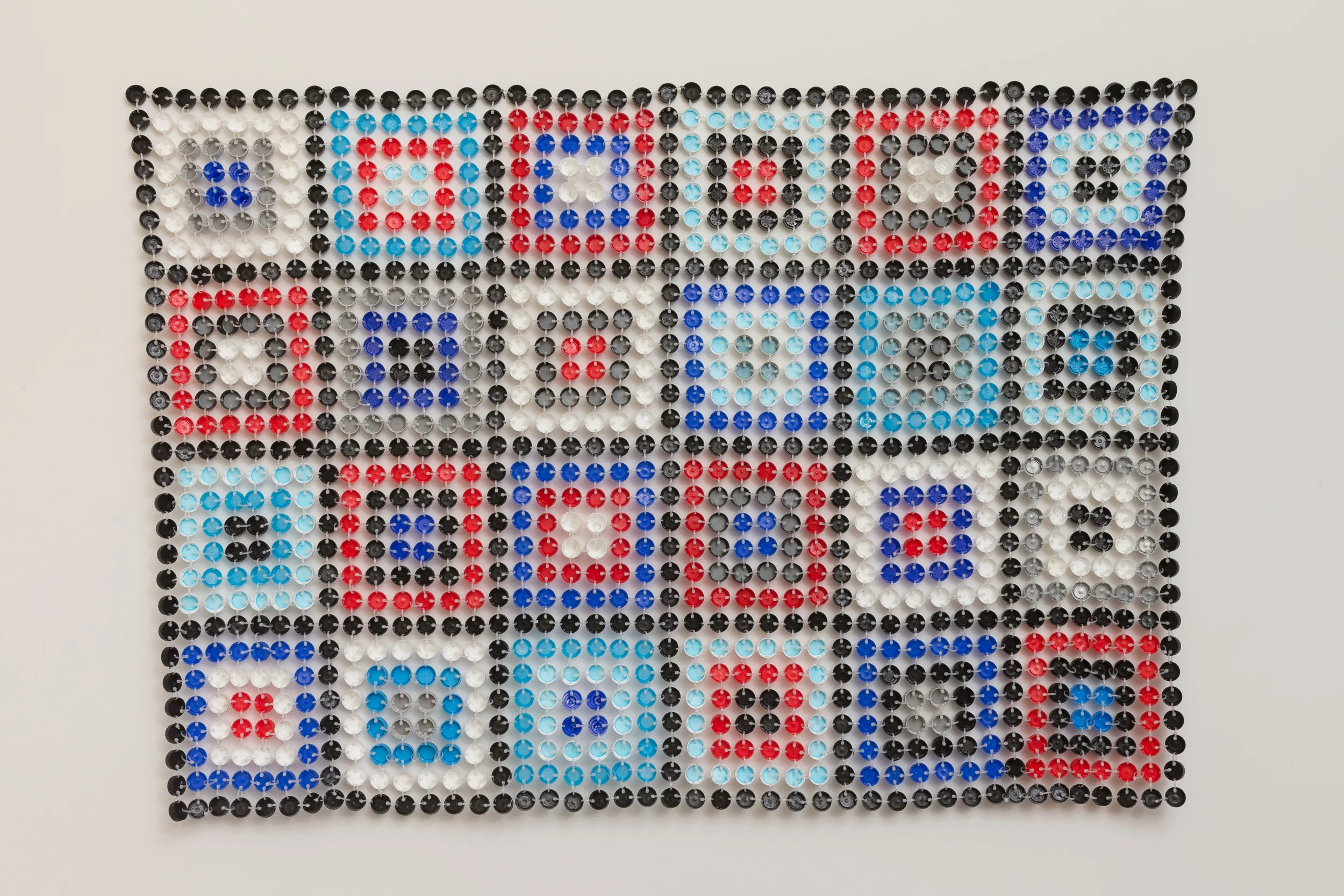 Aunty Winnie 2014 Plastic bottle caps & cable ties 110 x 110 x 1cm photographer James Field, courtesy of Adelaide Central School of Art