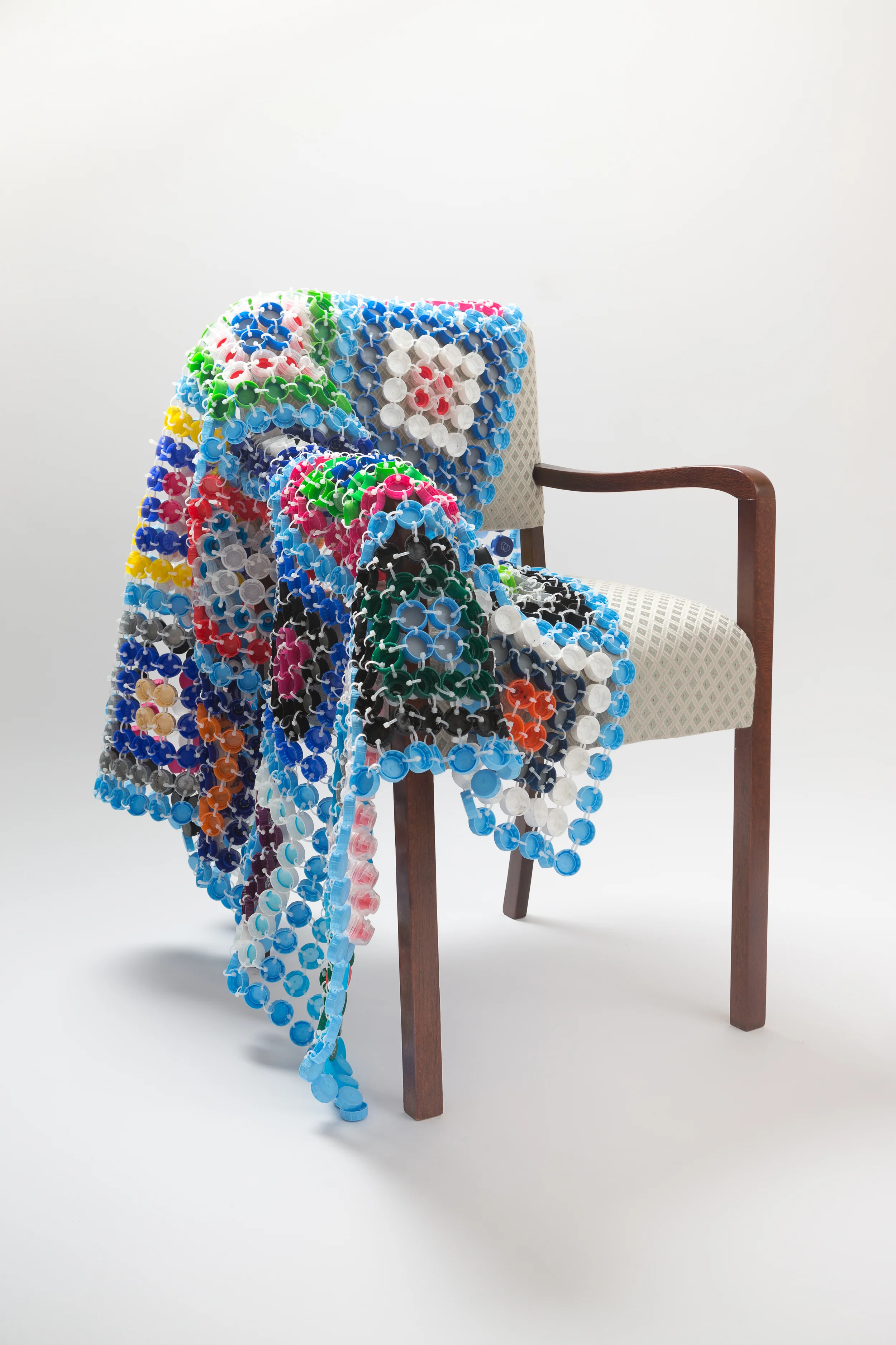 Big Nana 2014 Chair, plastic bottle caps & cable ties 90 x 60 x 60cm photographer James Field, courtesy of Adelaide Central School of Art