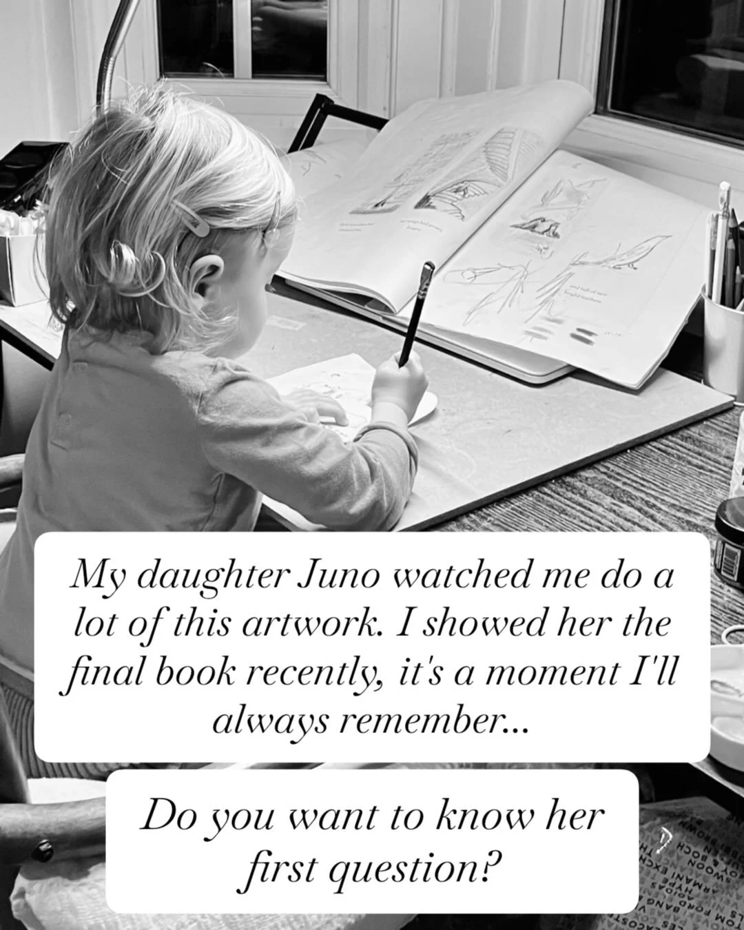 This is a moment I've thought about for years, showing my daughter Juno the final book, and talking to her about her big sister for the first time ❤️✨ 
All artwork from my book 'Beyond' out now with @puffinbooksuk