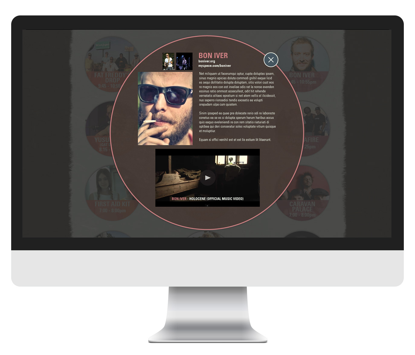 Music page with popup box