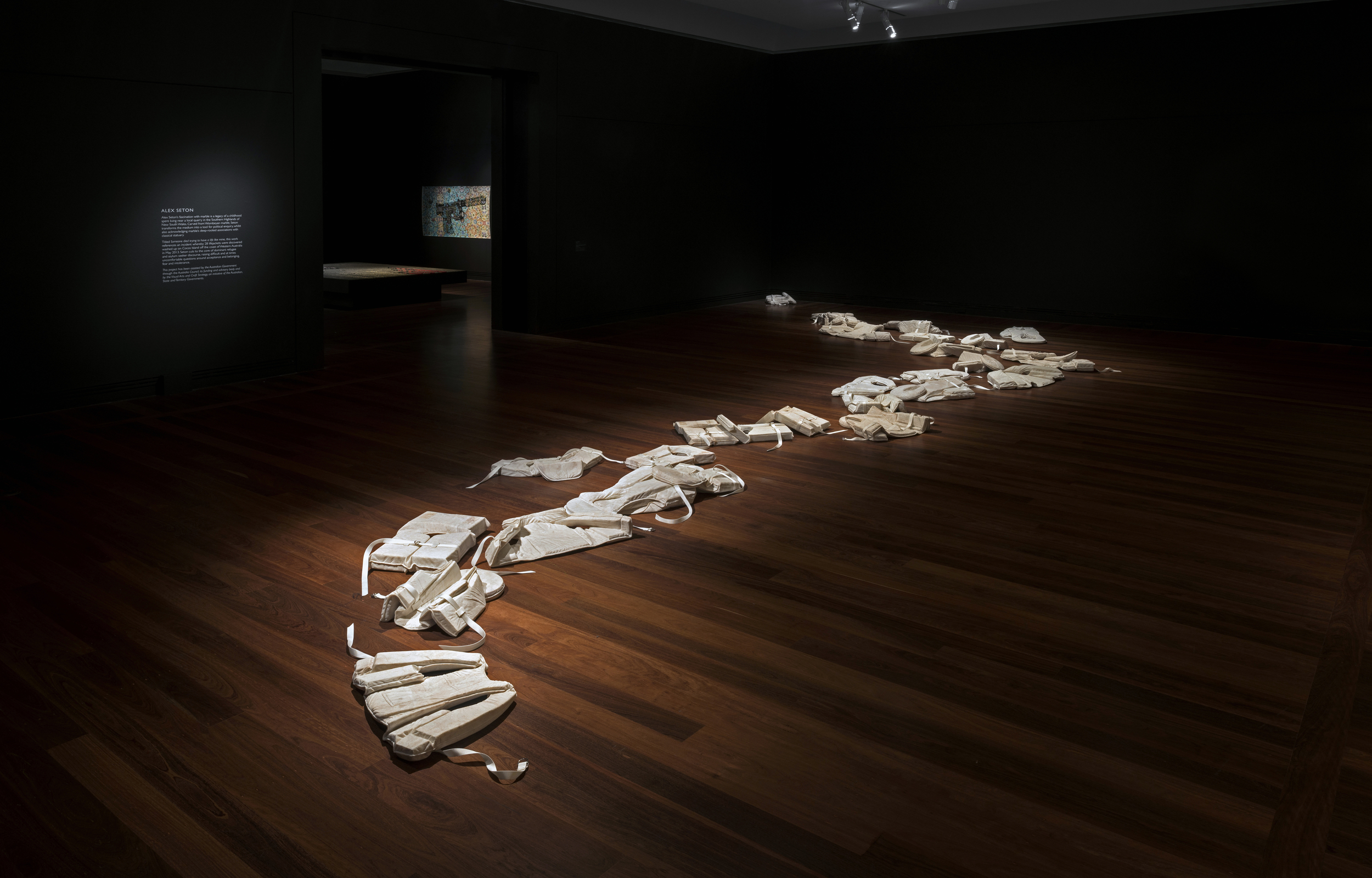    Someone died trying to have a life like mine  &nbsp;2014  Wombeyan marble, nylon webbing Dimensions variable&nbsp; 