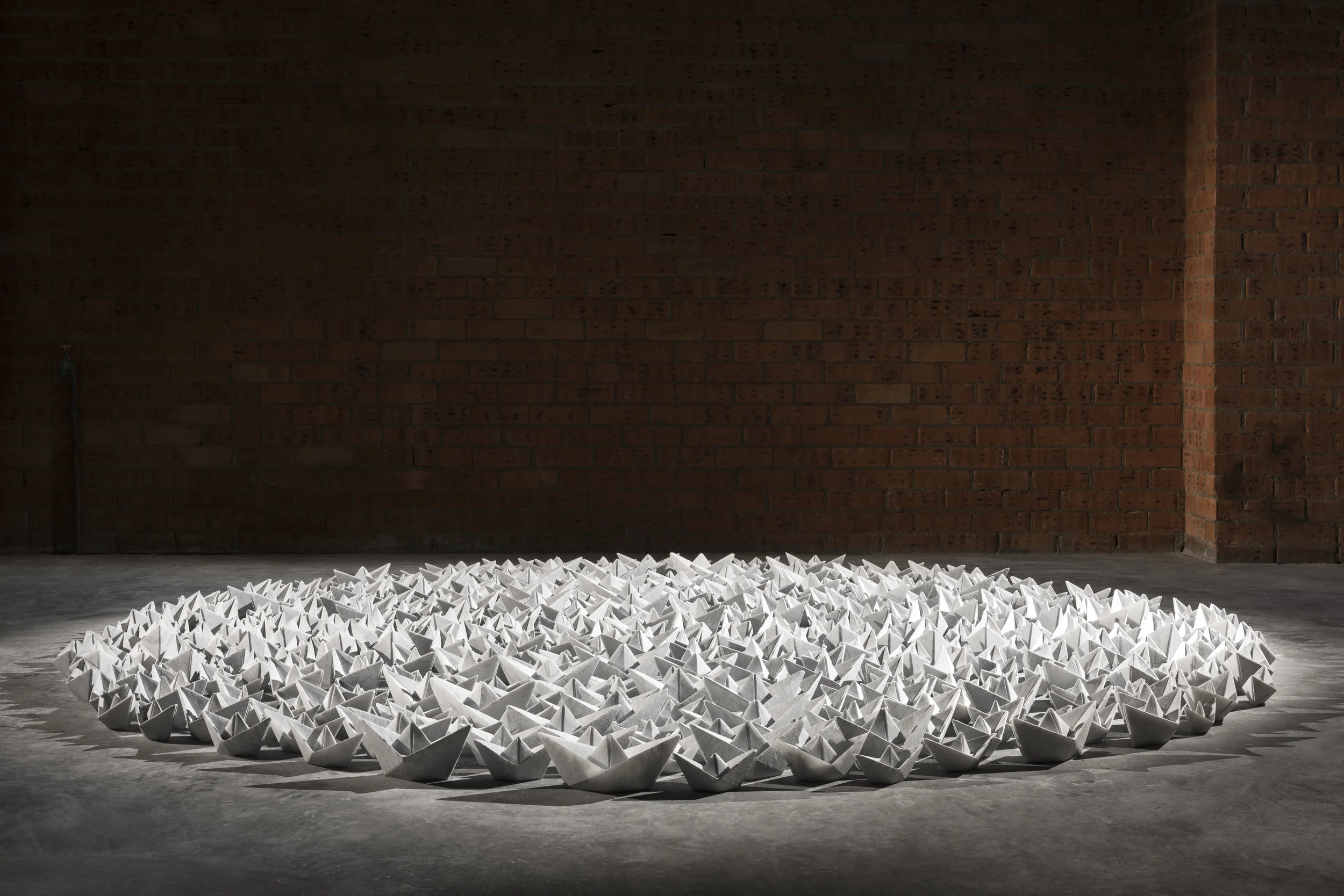 Paper Armada 2015, Bianca Carrara marble, dimensions variable.