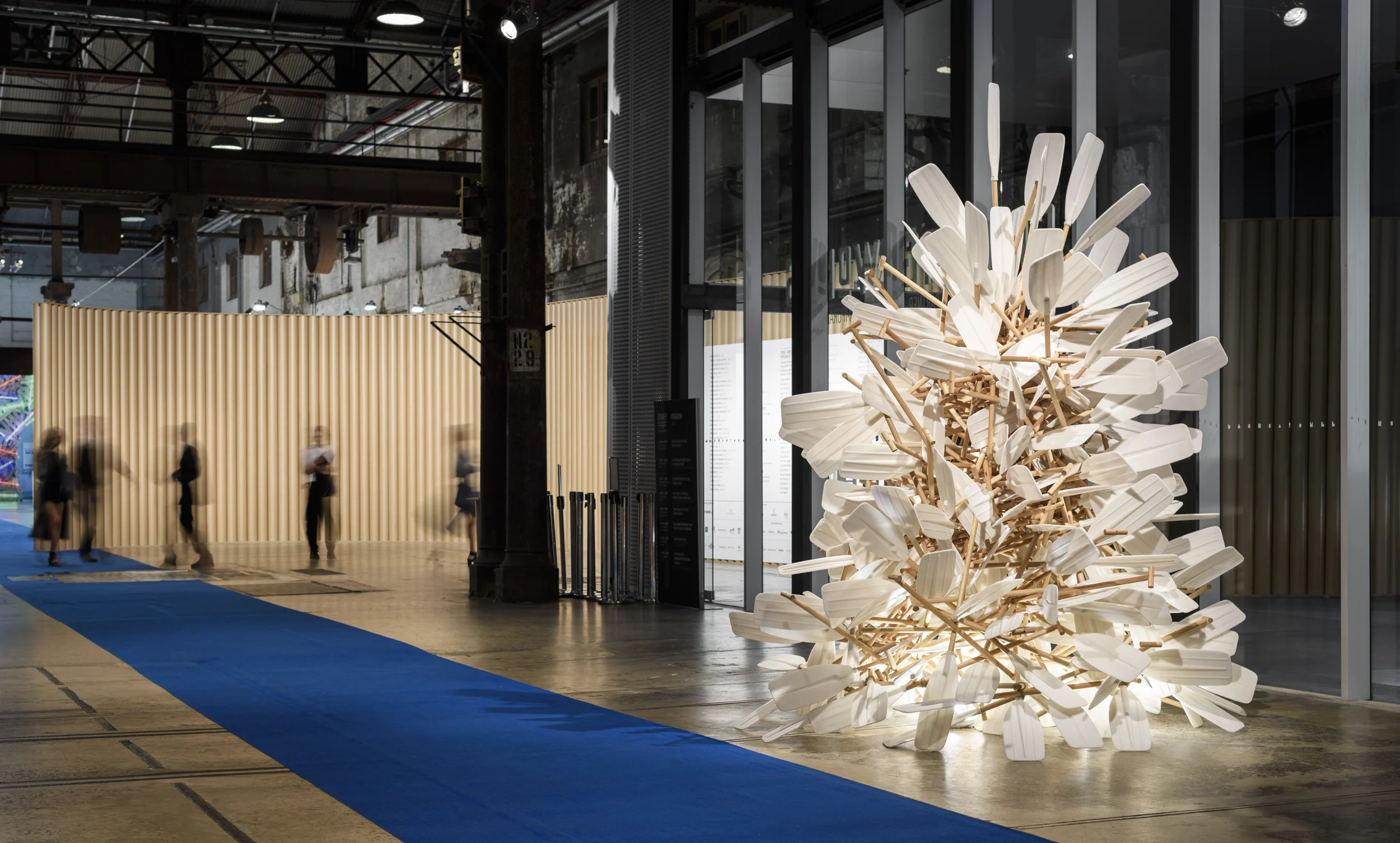 Someone Else's Problem 2015, marble dust, resin, Tasmanian oak, stainless steel, LED lights, dimensions variable. Installation view: Installation Contemporary, Sydney Contemporary, 2015