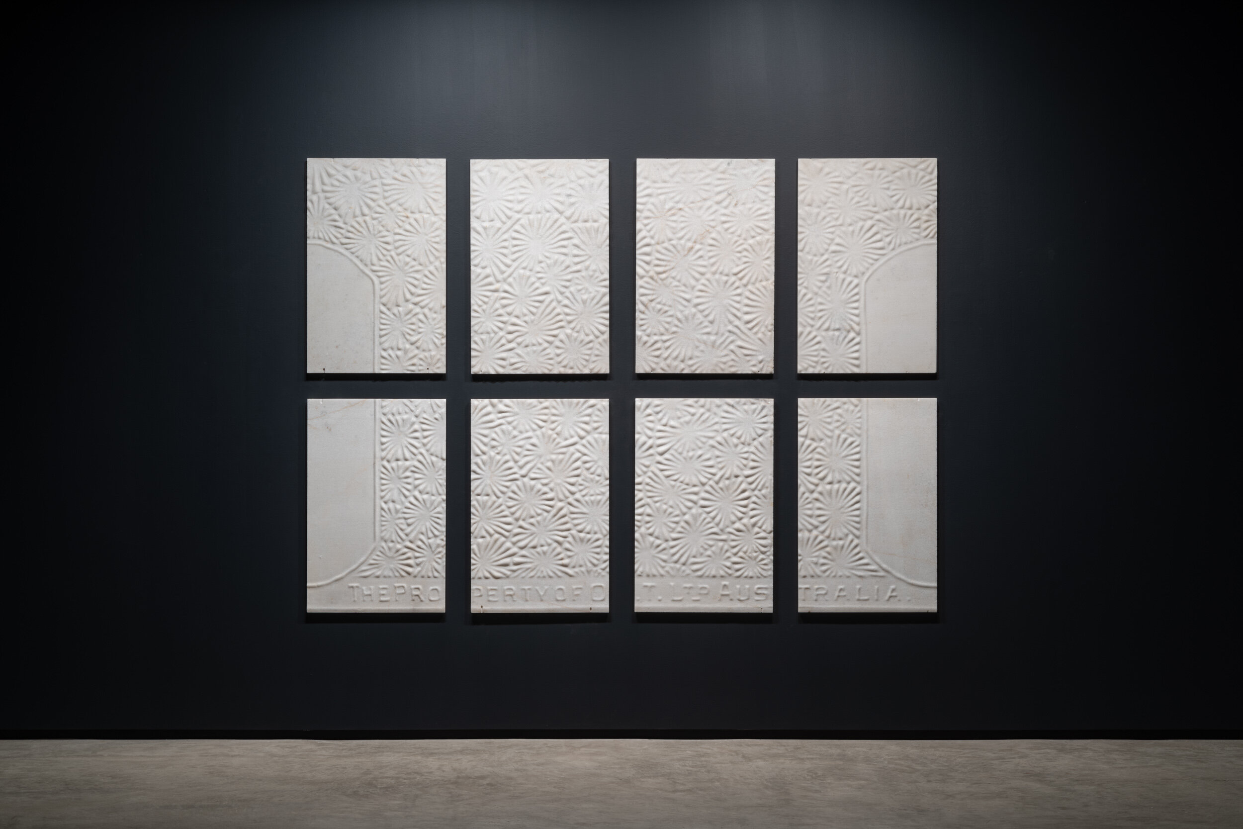  History is Buried In My Backyard, 2020. Wombeyan marble, 180 x 250cm (8 panels at 85x 55cm each).   