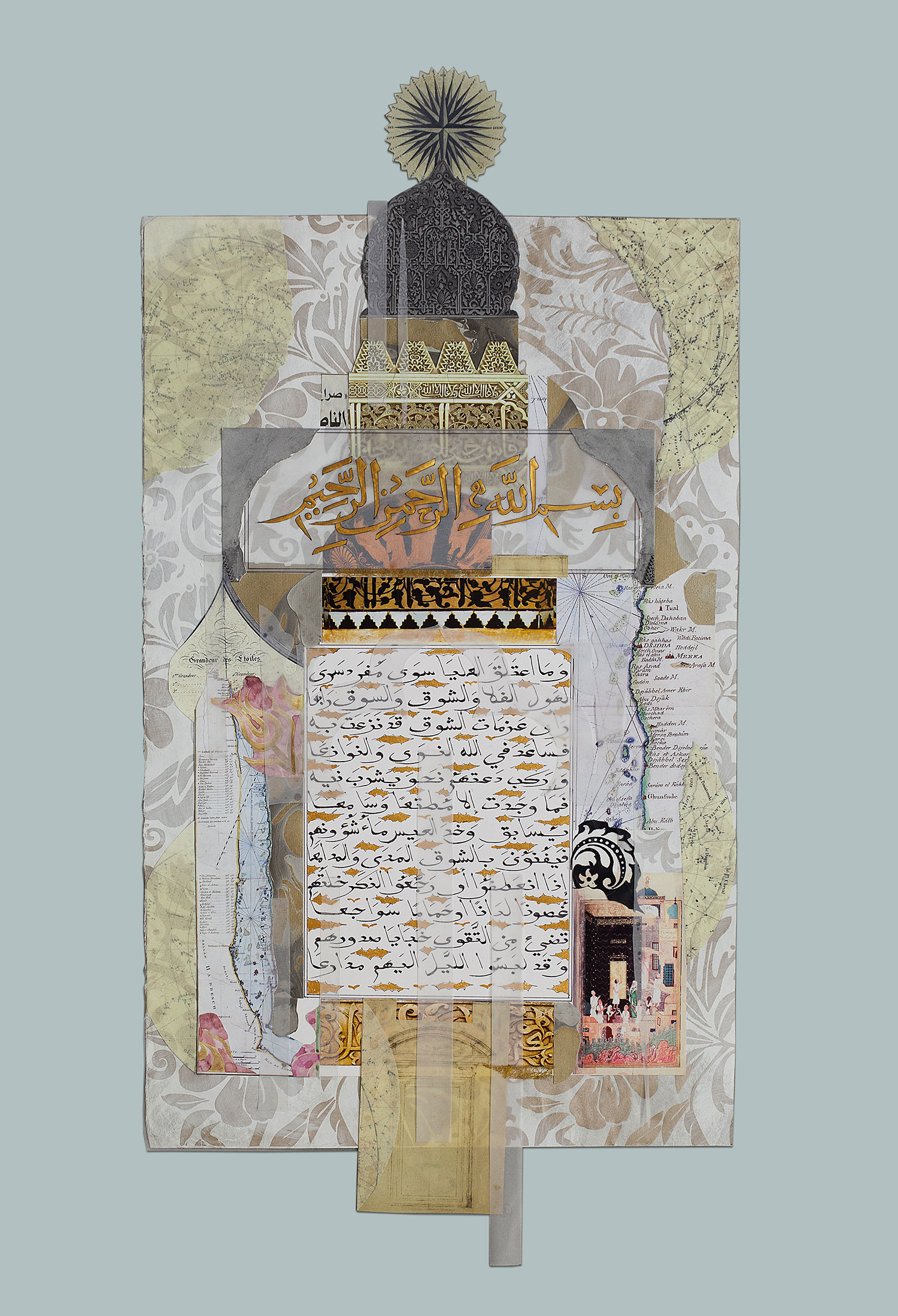   Pilgrimage I  Private Collection HRH The Prince of Wales Paper, stucco, Indian ink and gold paint on paper 100 x 55 cm 2013 