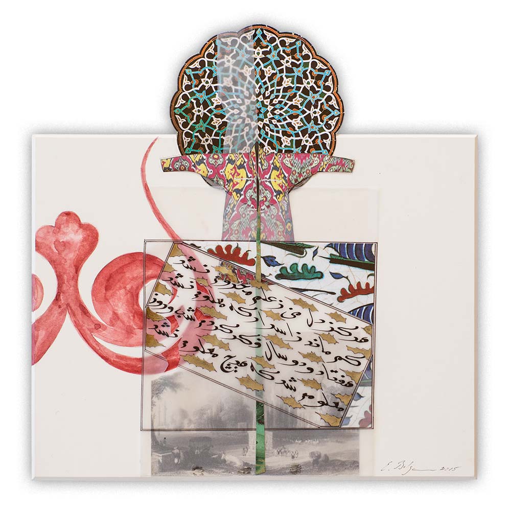 Ornament Private Collection Vence, France Paper, calligraphy ink, gold and watercolour on solid mount board base 31.5 x 30 cm 2015