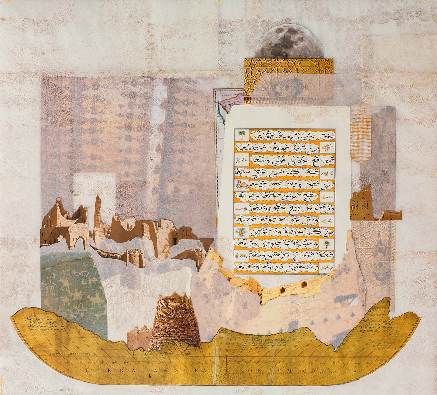 The Golden Ode I Paper, Iranian ink, watercolour and gold on hand treated pergaminata paper w 94 x h 86.5 x 4.8 cm 2014