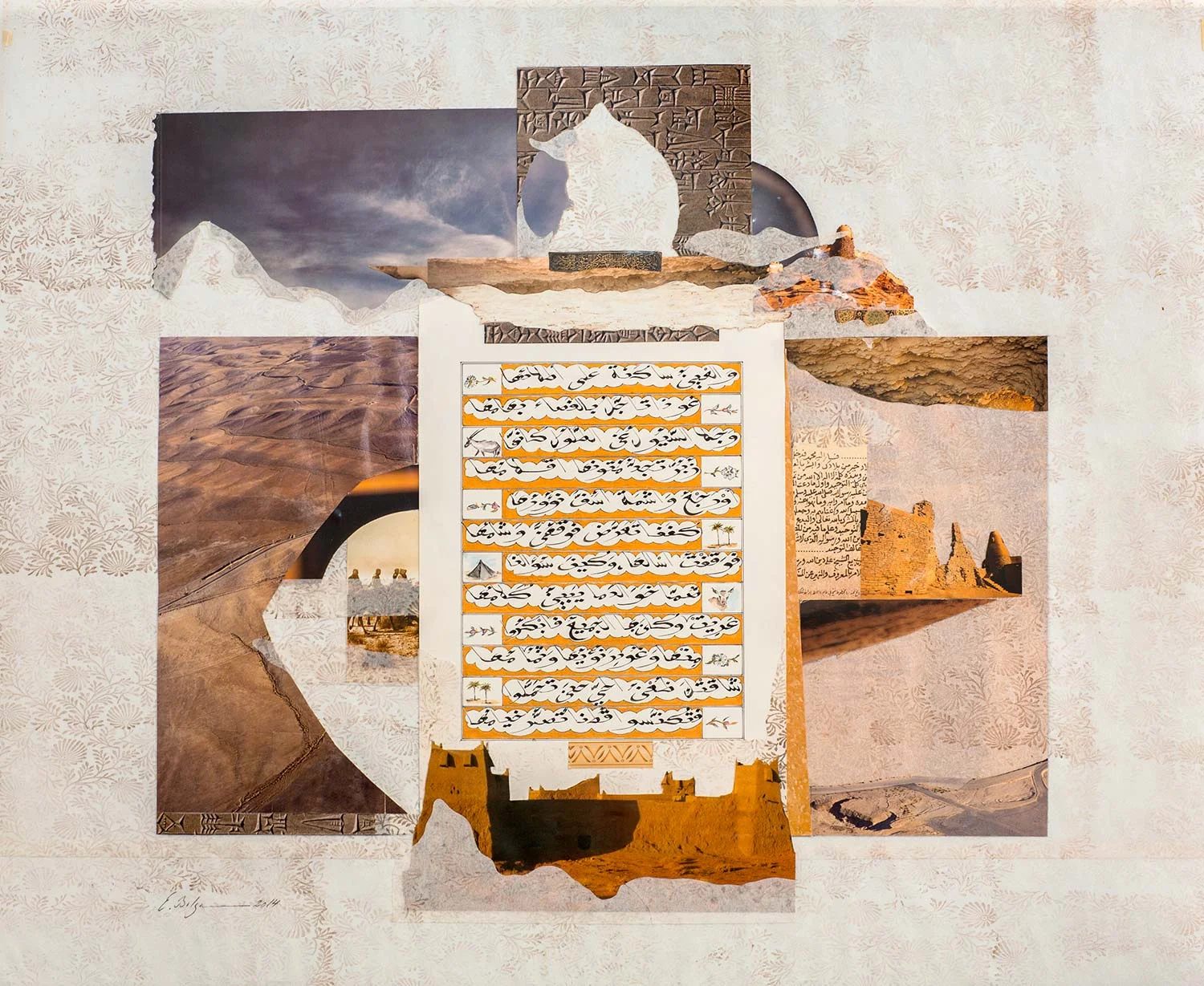 The Golden Ode II Paper, Iranian ink, watercolour and gold on hand treated pergaminata paper w 94 x h 81 x 4.8 cm 2014
