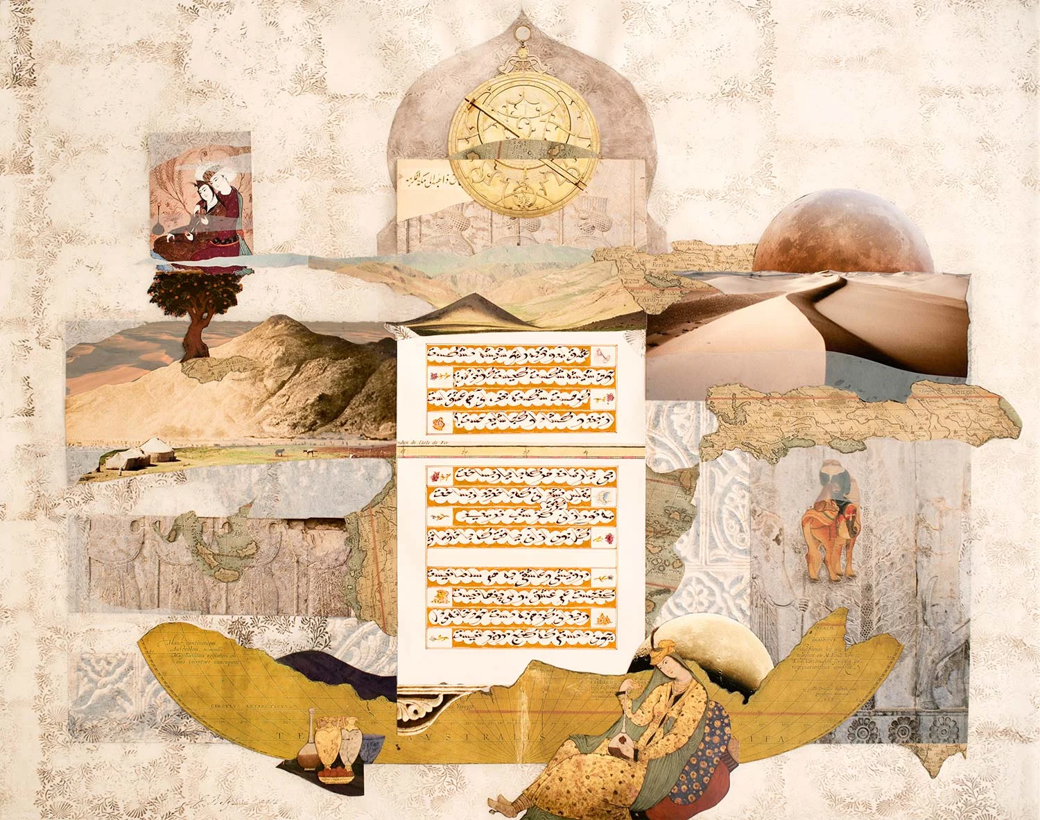 Rumi Echoes Private Collection, Kitzbühel, Austria Cotton paper, Indian ink, watercolour and gold on hand treated pergaminata paper 100 x 80 cm 2016