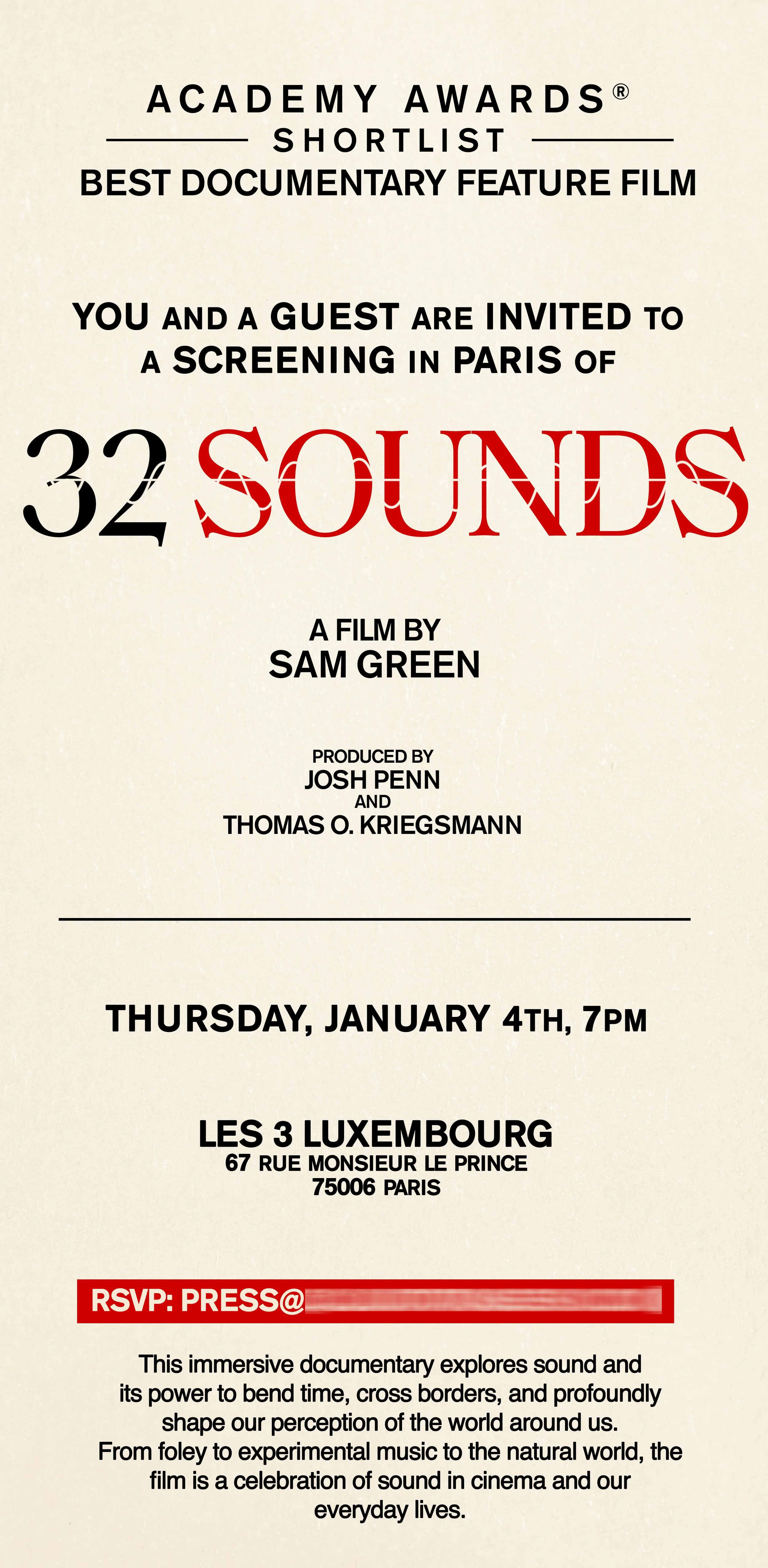  Save the Date for 32 Sounds 