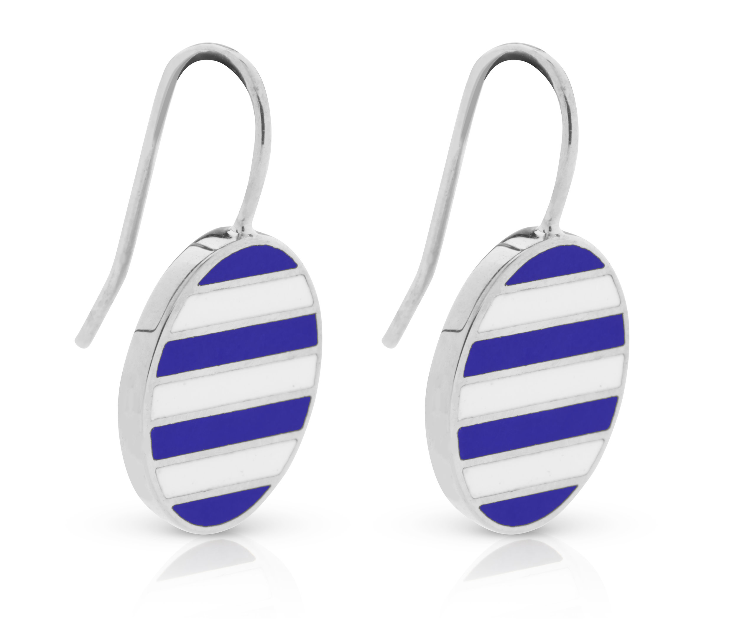 Blue Earrings with a White Stripe