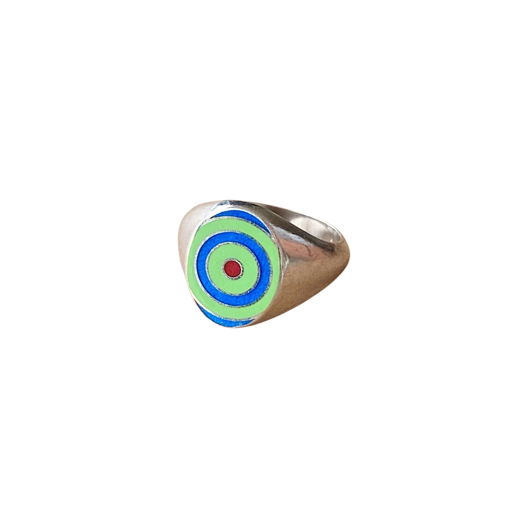 Green , Blue and Red Evil Eye Signet Ring