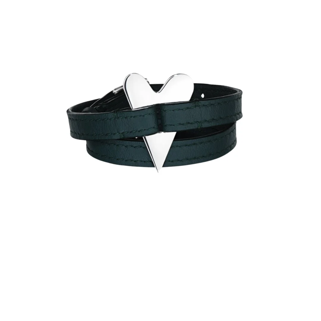 Fierce Heart Leather Wrap Bracelet in Green