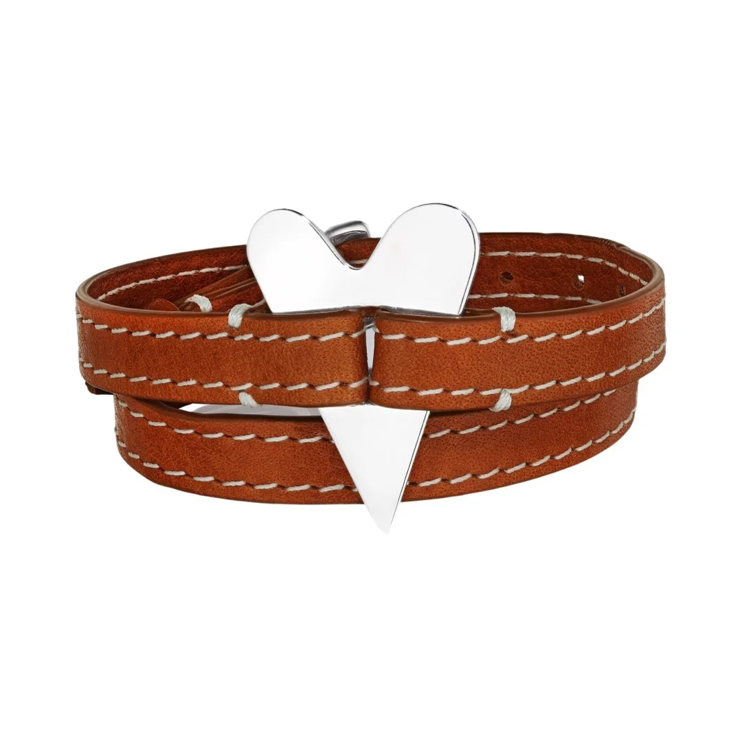 Fierce Heart Leather Wrap Bracelet in Tan