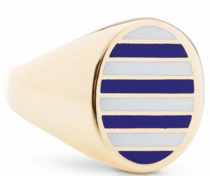 Classic Striped Signet Ring Gold