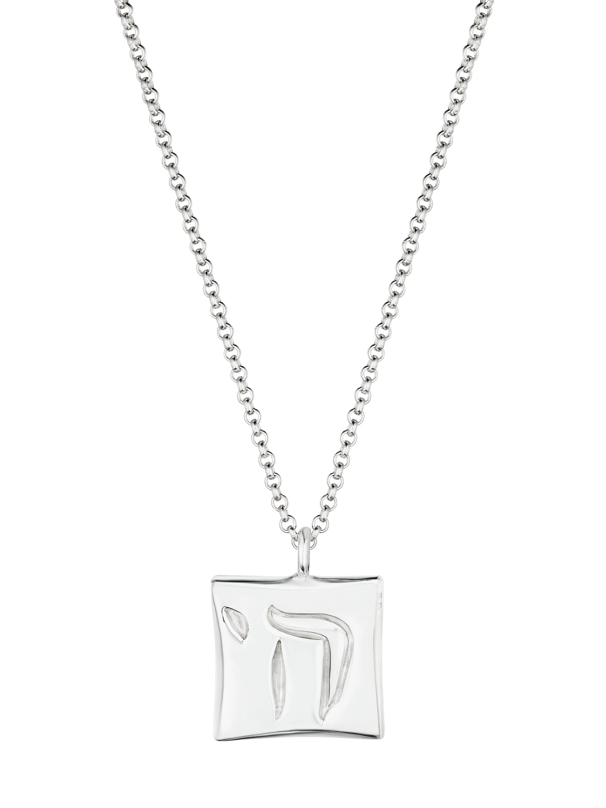 Hand-carved sterling silver Chai pendant necklace featuring the Hebrew symbol for life.