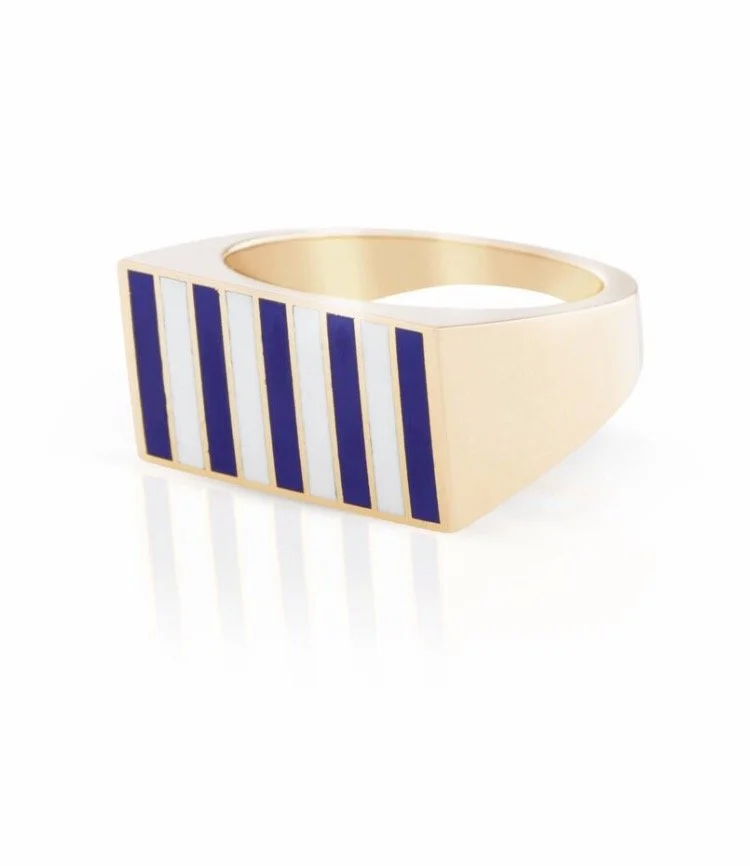 Striped Signet Block Ring