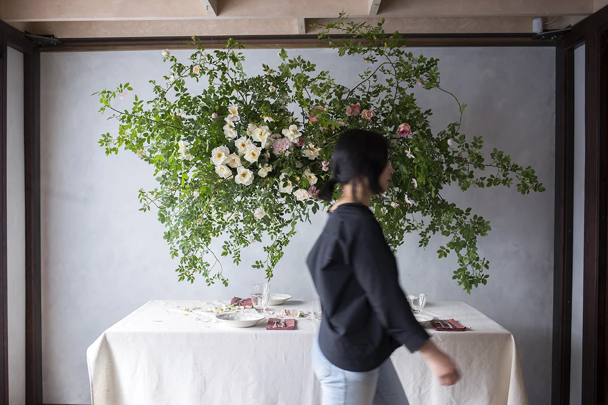 Juah of Chablis Florist from South Korea with her 'hanging rose cloud'.