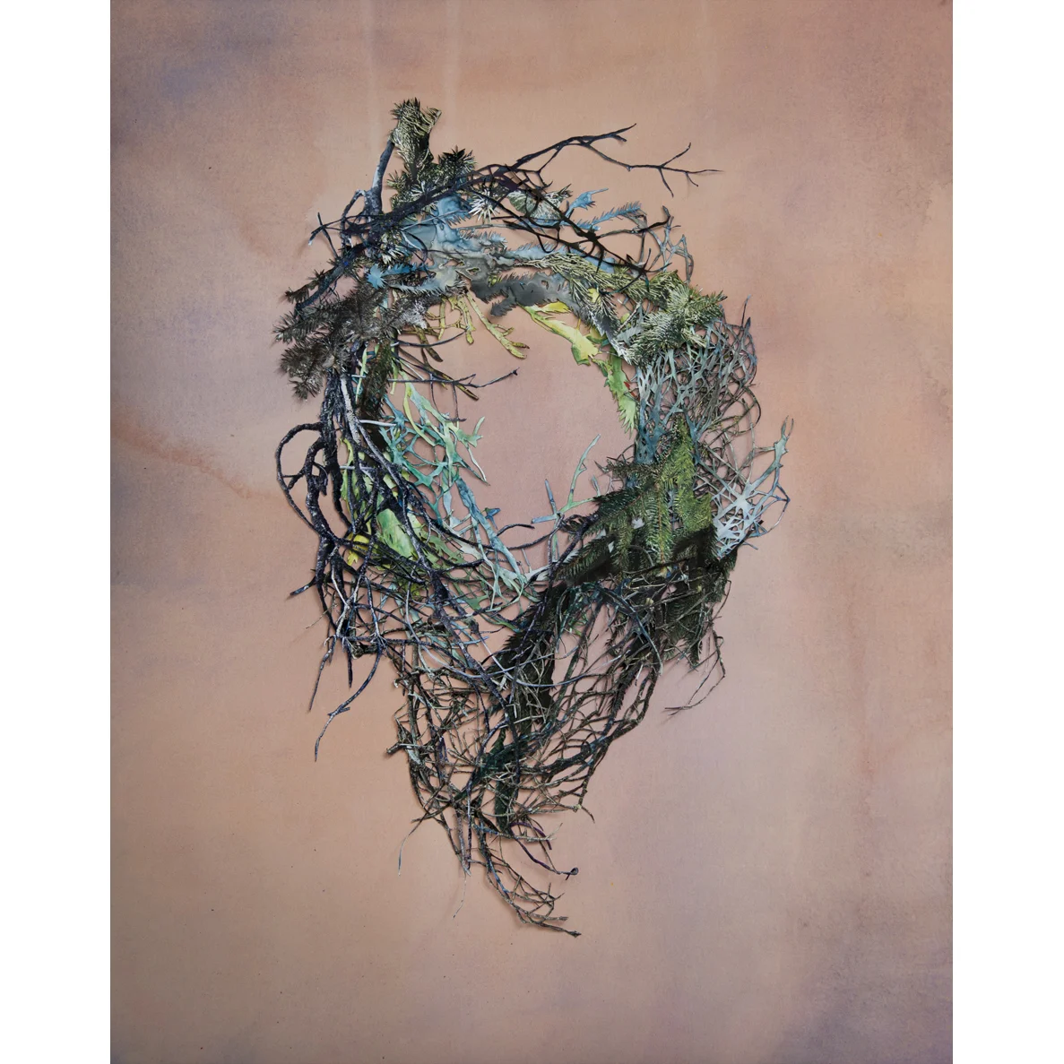 Untitled hand-cut c-prints, watercolor, India ink, collage on archival inkjet print, 55" x 44", 2012. 