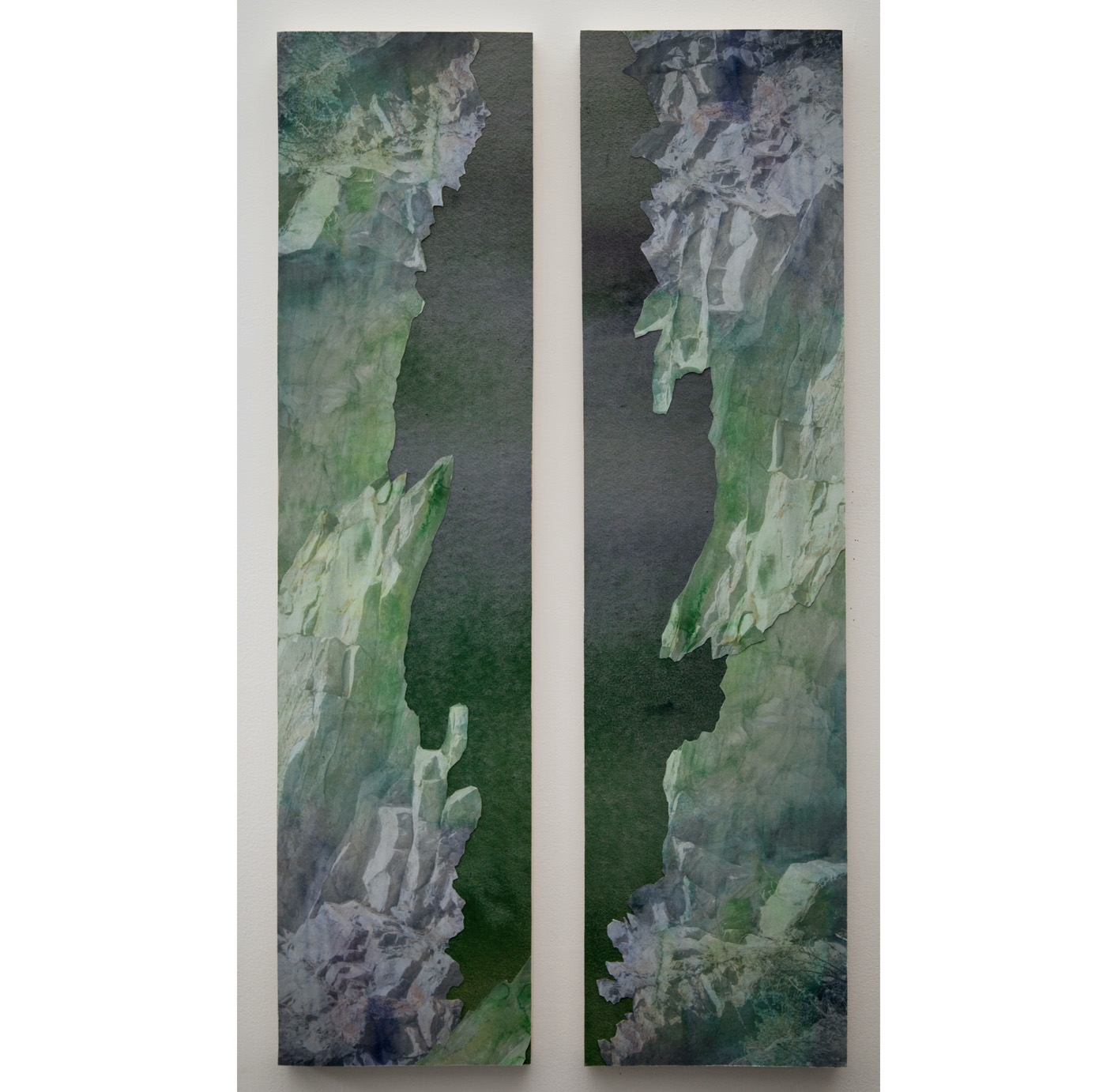   Pass Diptych I,&nbsp;  archival pigment prints, collage on panel, 48" x 12" each, 2012.  