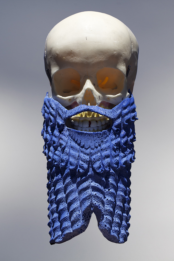 UNTITLED (skull beard), 2015, cast marble and lapis lazuli