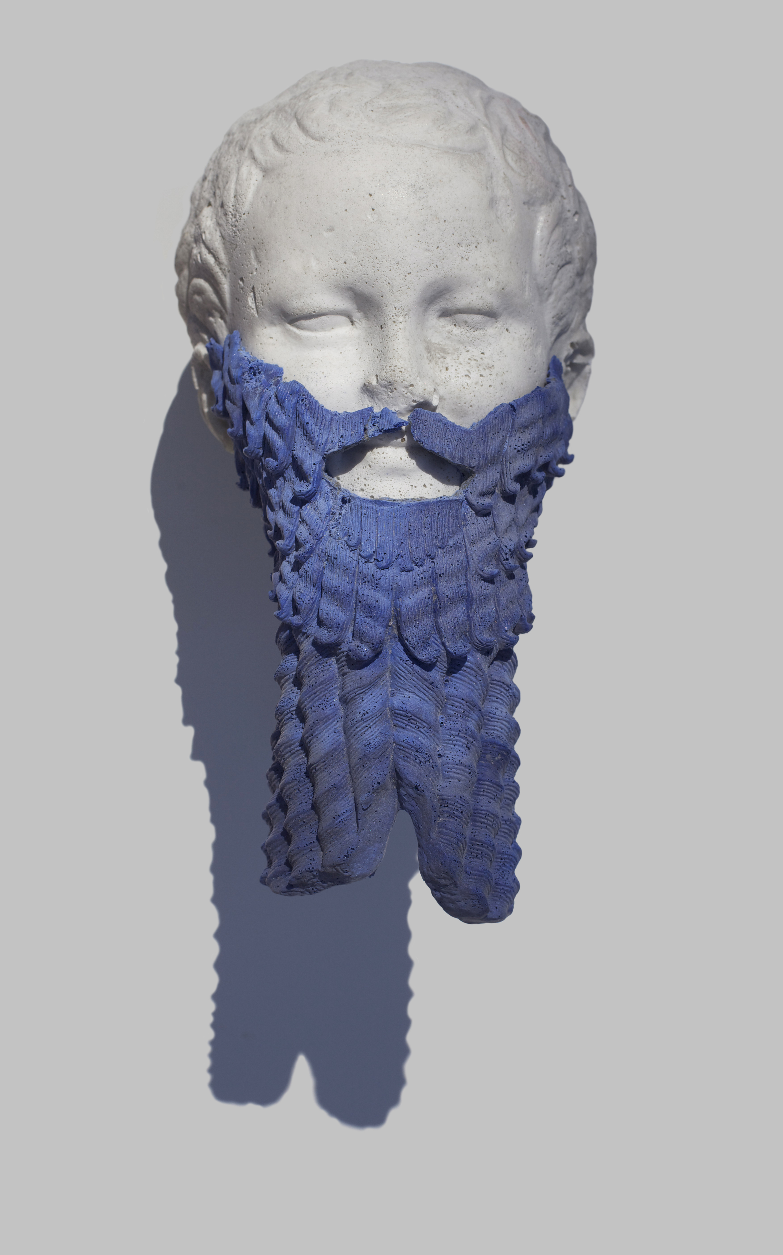 Untitled (boy beard), 2015, cast marble and lapis lazuli