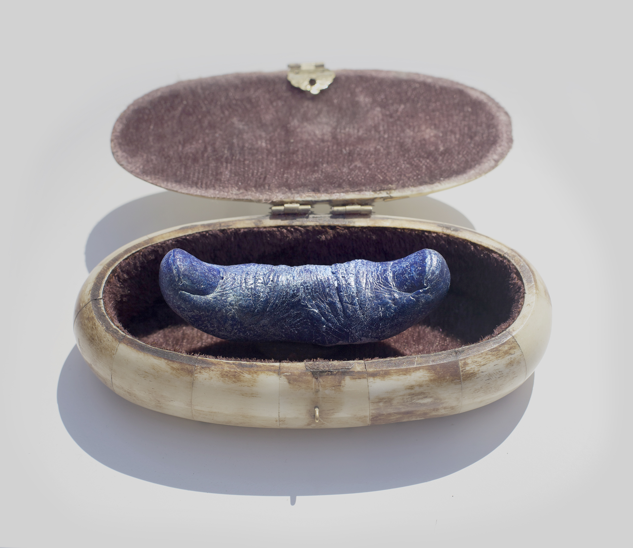 OPPOSITION, 2015, BONE BOX AND CAST LAPIS LAZULI