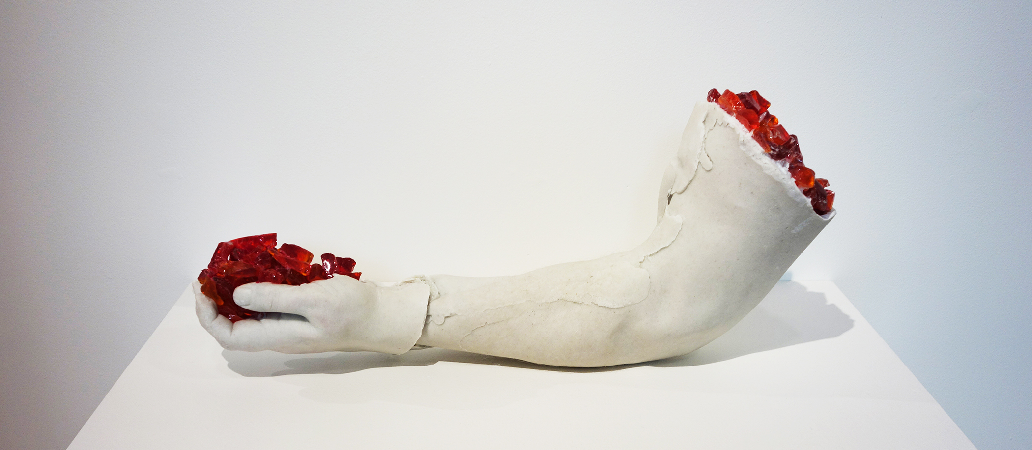 Fulcrum, 2013, cast marble, glass and human hair, 24x16x6 inches