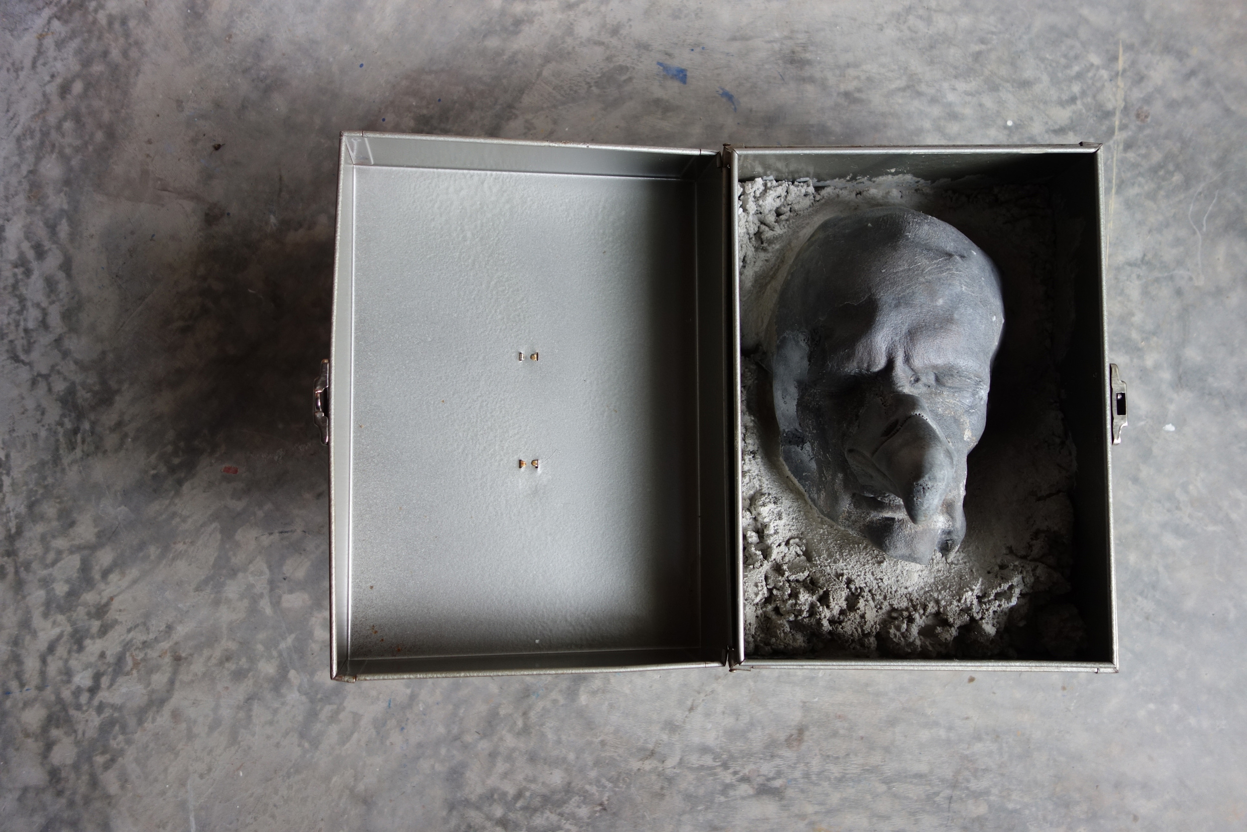 ETURN TO SENDER IV, 2015, cast cultured granite, cement and metal box 	