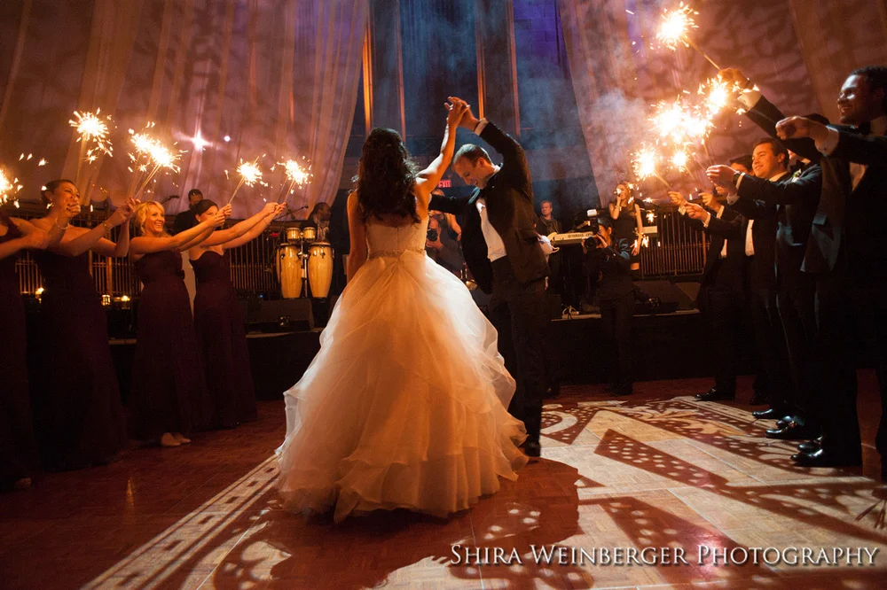 bride-groom-dance-sparklers-monogram-gotham-hall