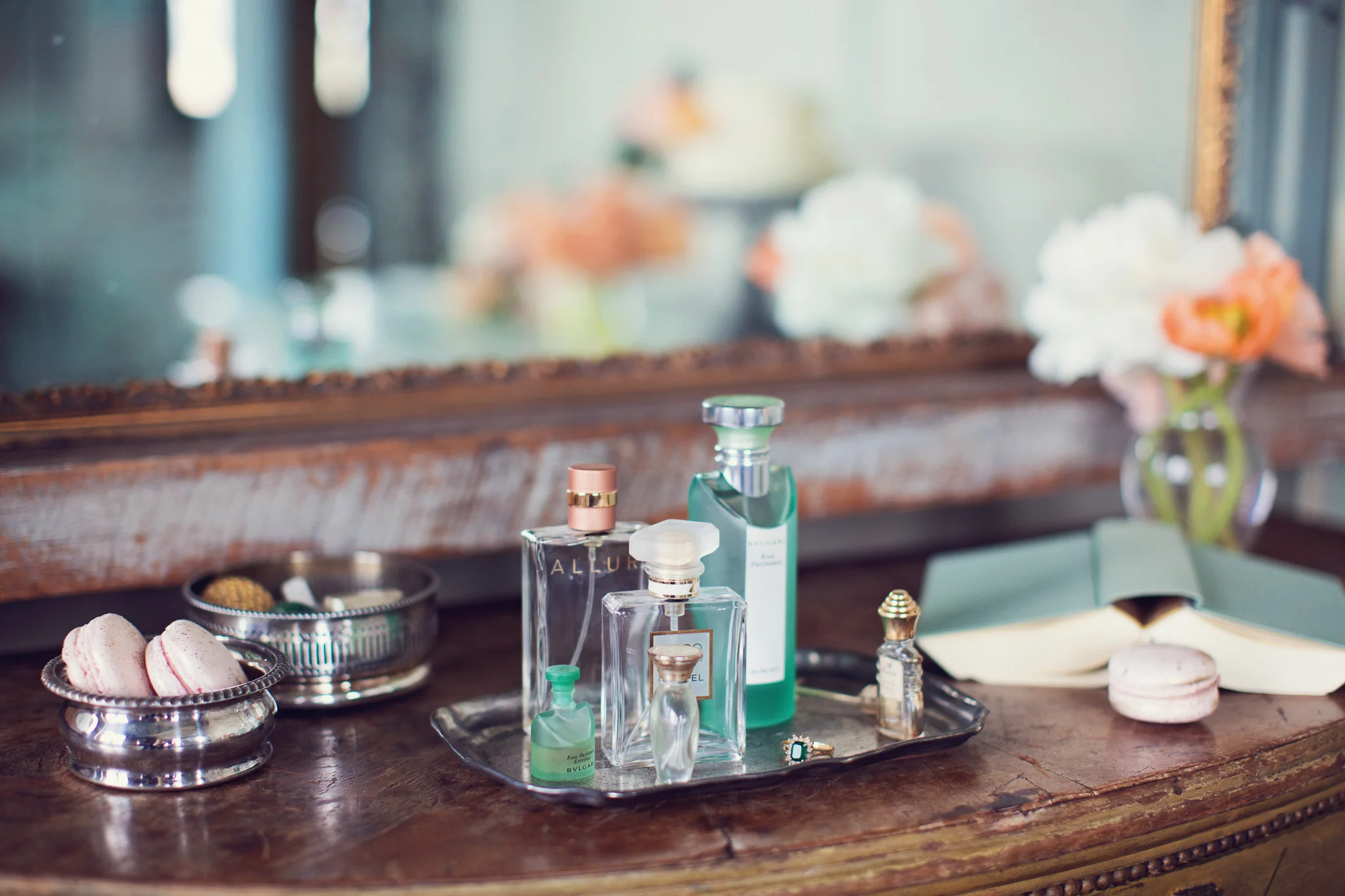dressing-table-green-peach-perfume-bottles-feminine-vintage